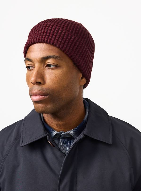 Burgundy Ribbed Knitted Beanie Hat One Size